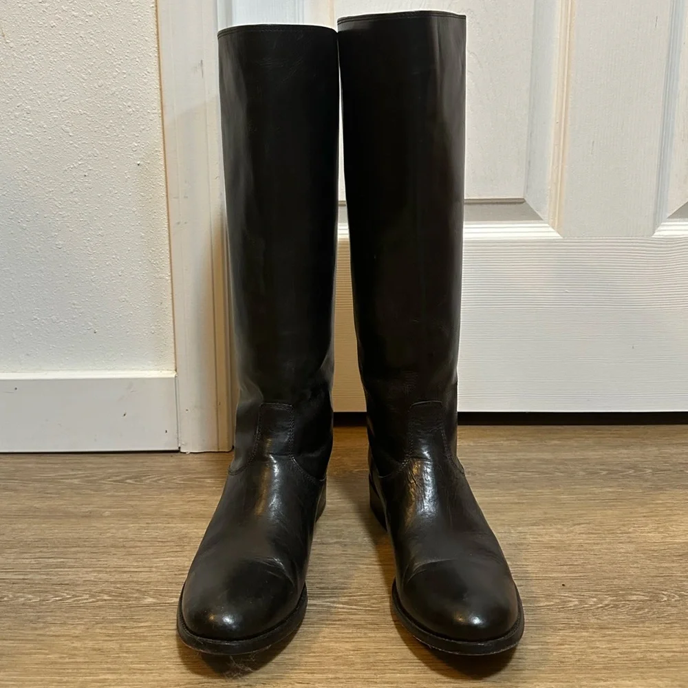 Frye Melissa Back Zip Riding Boots in Black
